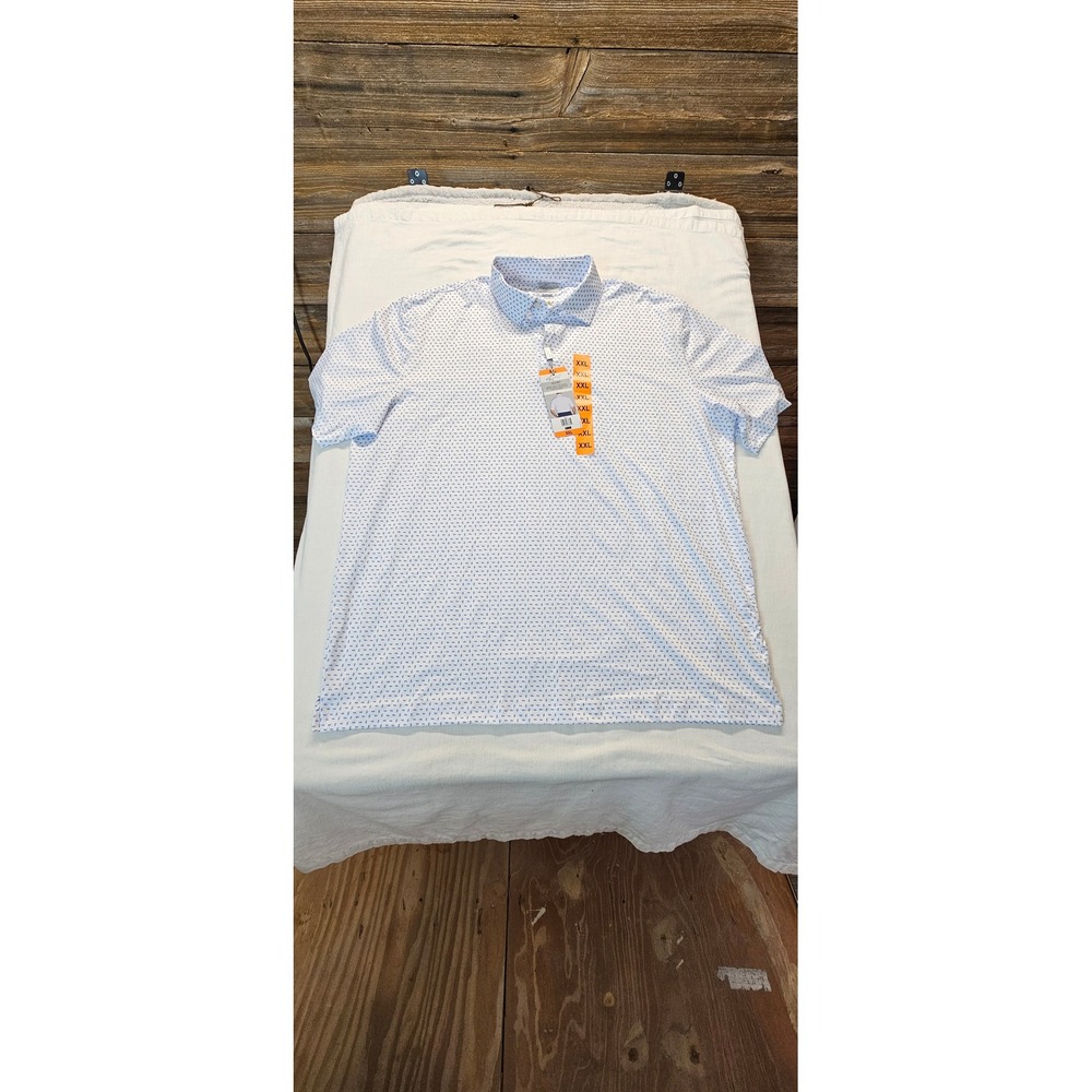 Greg Norman NWT Play Dry Golf Polo Shirt Mens XXL White Blue Geometric Print
